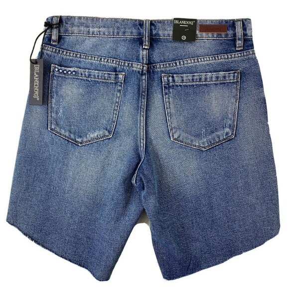 BLANKNYC Women's size 28 Tomboy Blue Jean Bermuda Shorts Raw Hem Distressed NEW - Picture 2 of 10